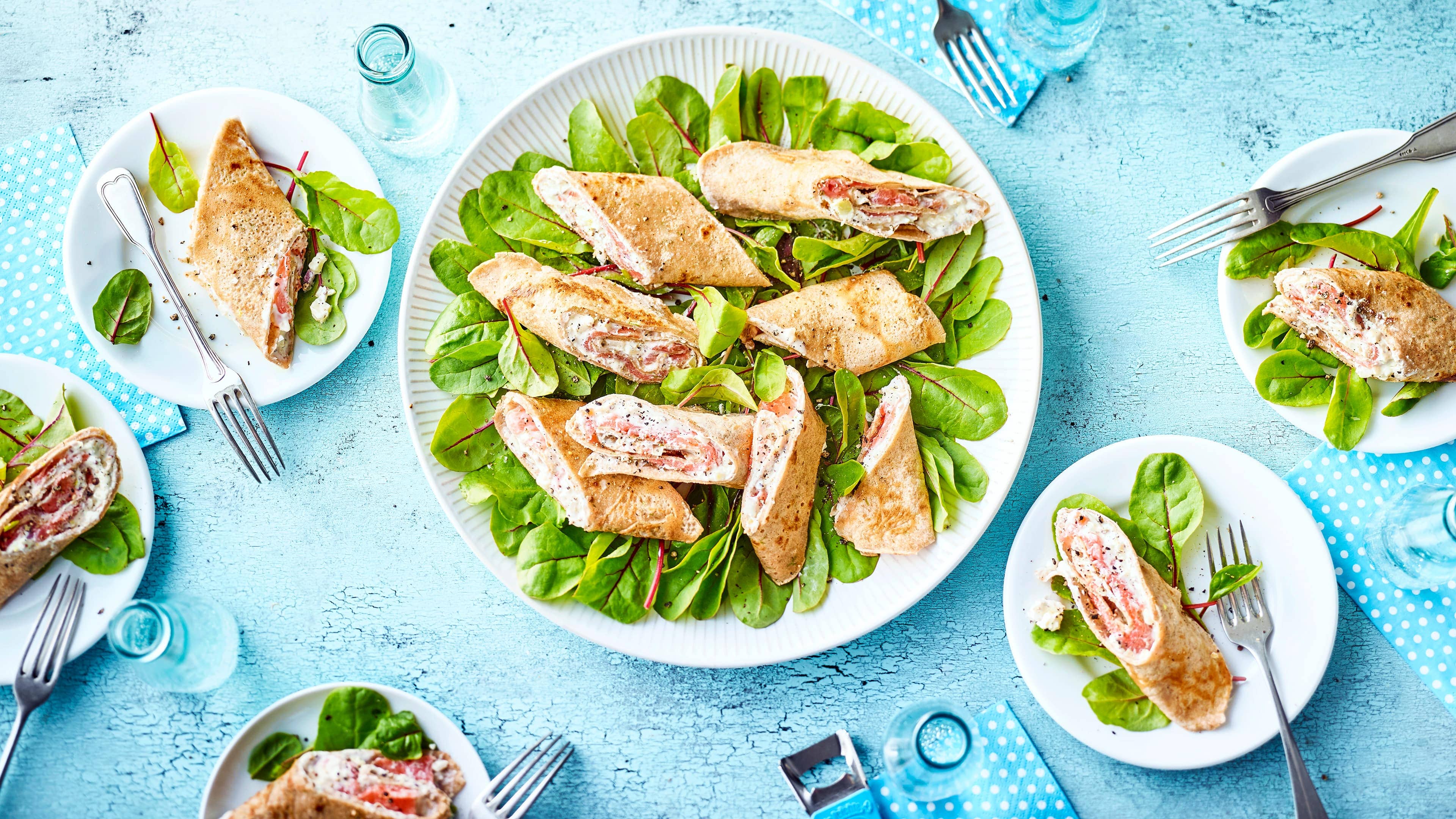 Lachs-Gemüsewrap-Häppchen Lachs-Gemüsewrap-Häppchen