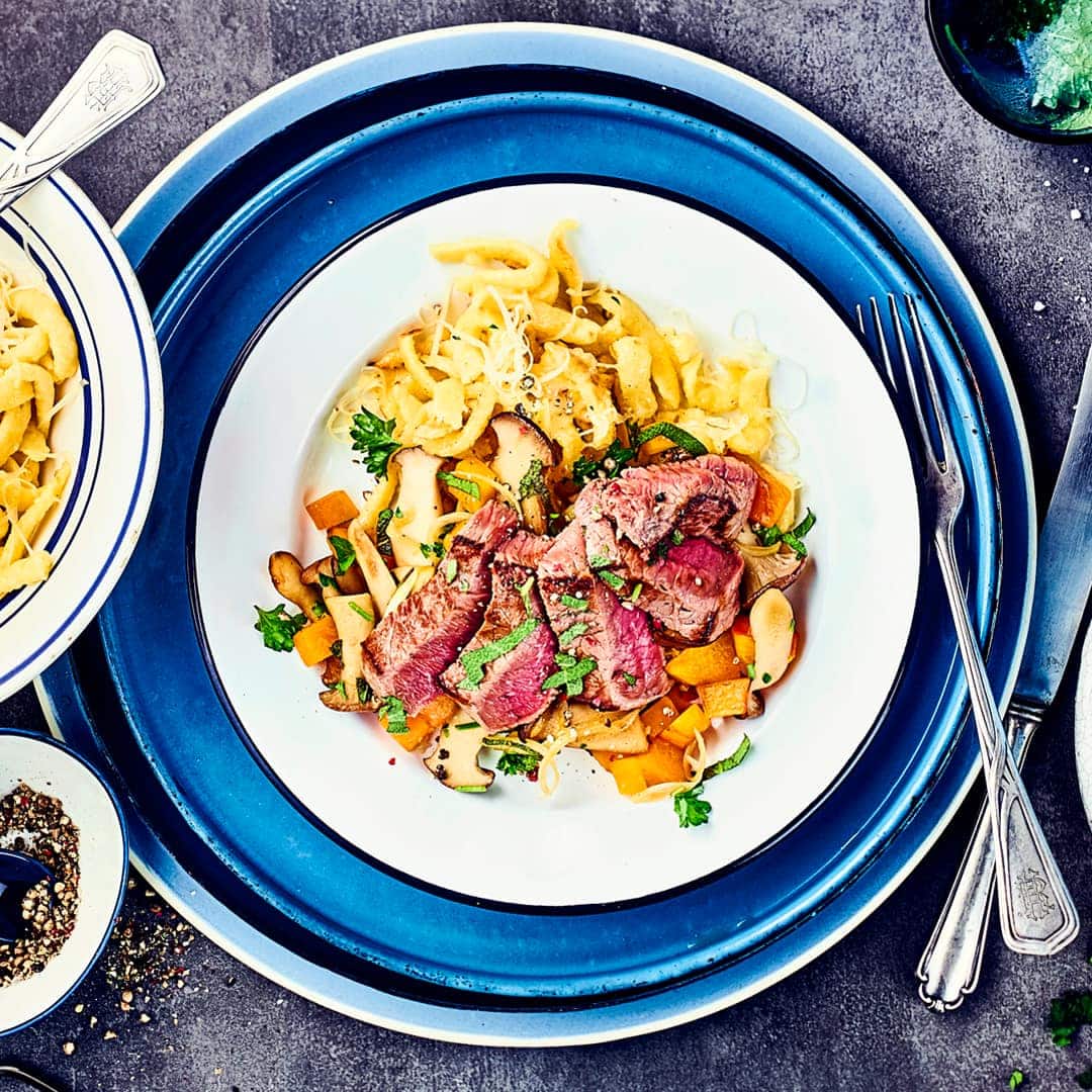 Lammsteaks mit Pilzgemüse