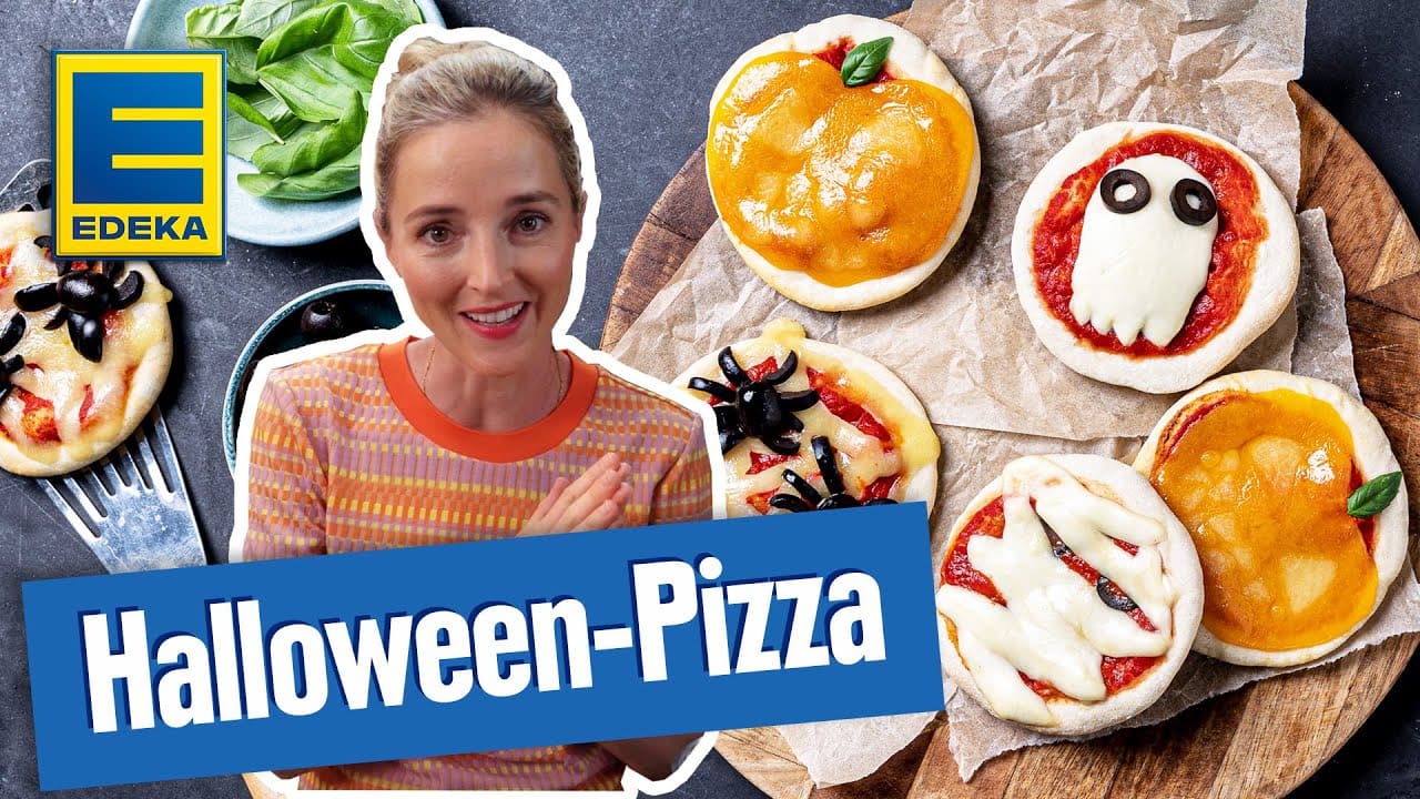 Halloween-Pizza YouTube Platzhalterbild für ein Video mit dem Titel 'Halloween-Pizza'.