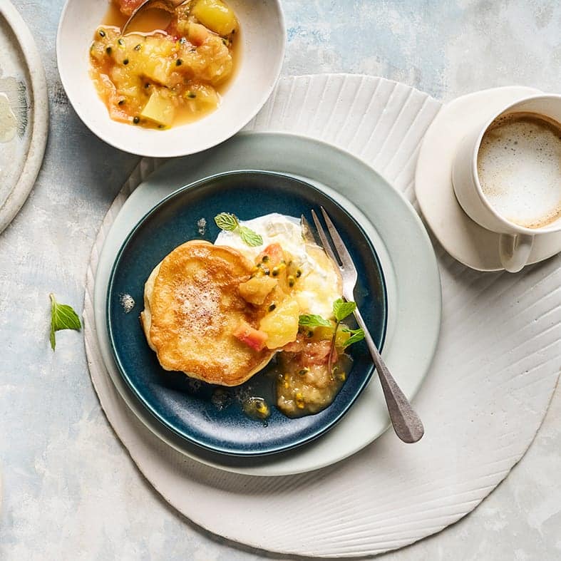 Crumpets mit Mango-Passionsfrucht