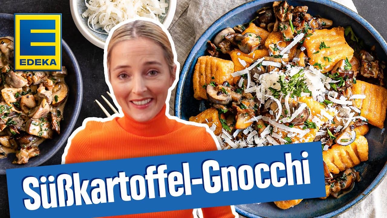 Süßkartoffel-Gnocchi mit Pilzsoße YouTube Platzhalterbild für ein Video mit dem Titel 'Süßkartoffel-Gnocchi mit Pilzsoße'.