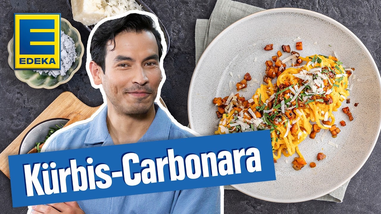 Spaghetti Kürbis-Carbonara YouTube Platzhalterbild für ein Video mit dem Titel 'Spaghetti Kürbis-Carbonara'.