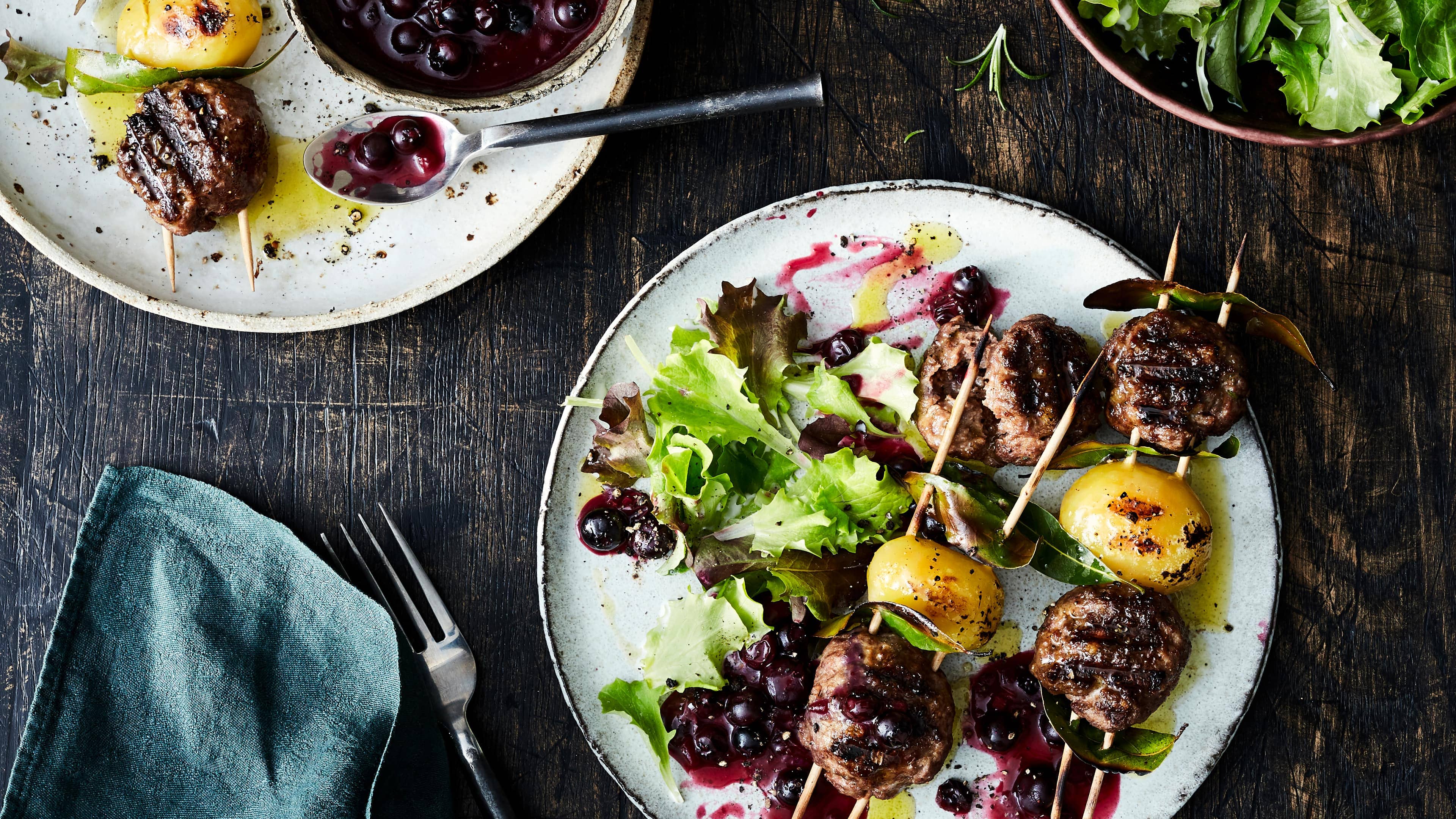 Köttbullar-Kartoffel-Spießee Köttbullar-Kartoffel-Spieße