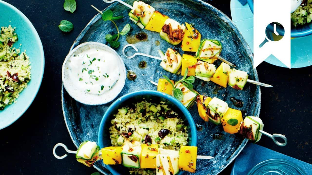 Mango-Halloumi-Spieße YouTube Platzhalterbild für ein Video mit dem Titel 'Mango-Halloumi-Spieße'.
