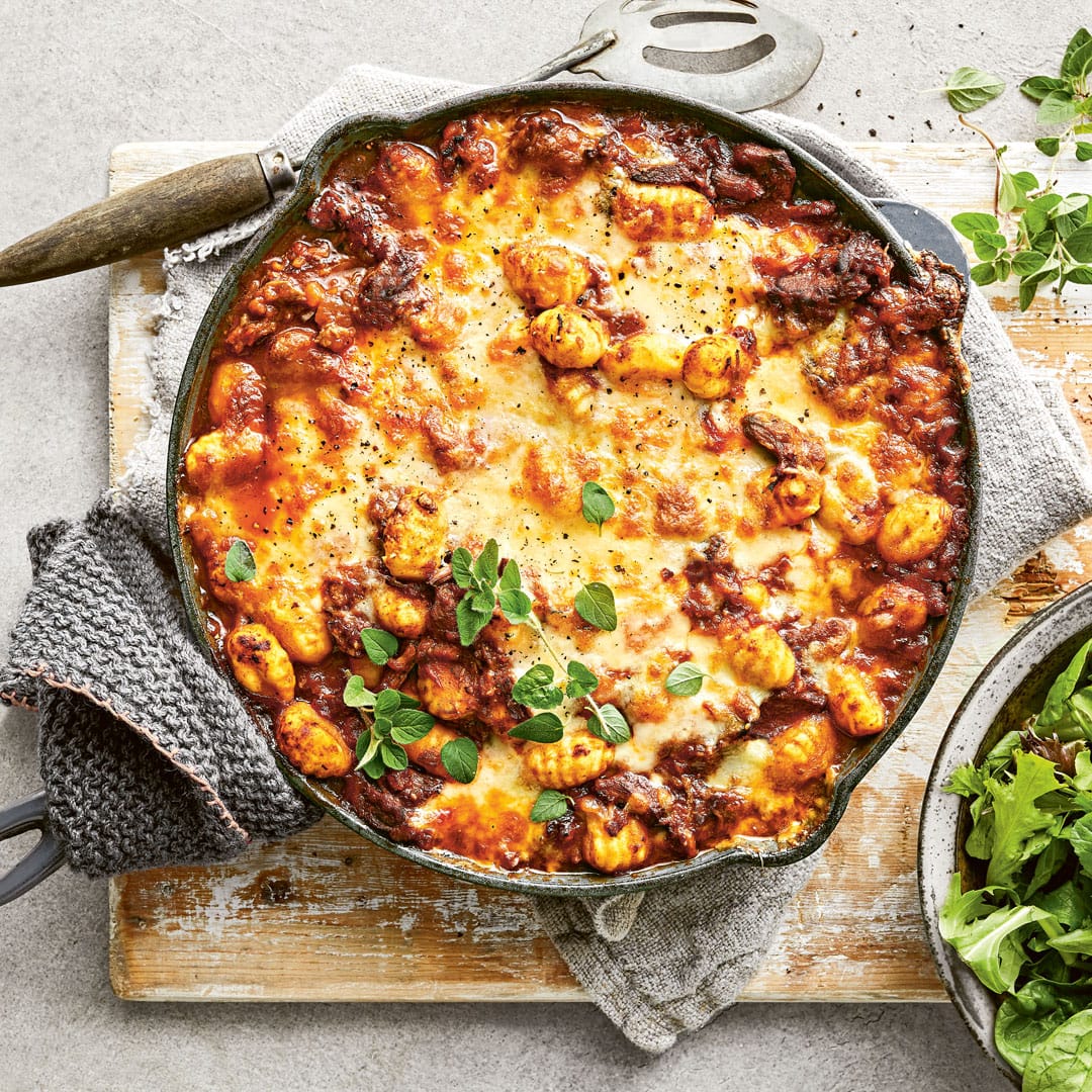 überbackene Gnocchi-Pfanne mit Rinderhack