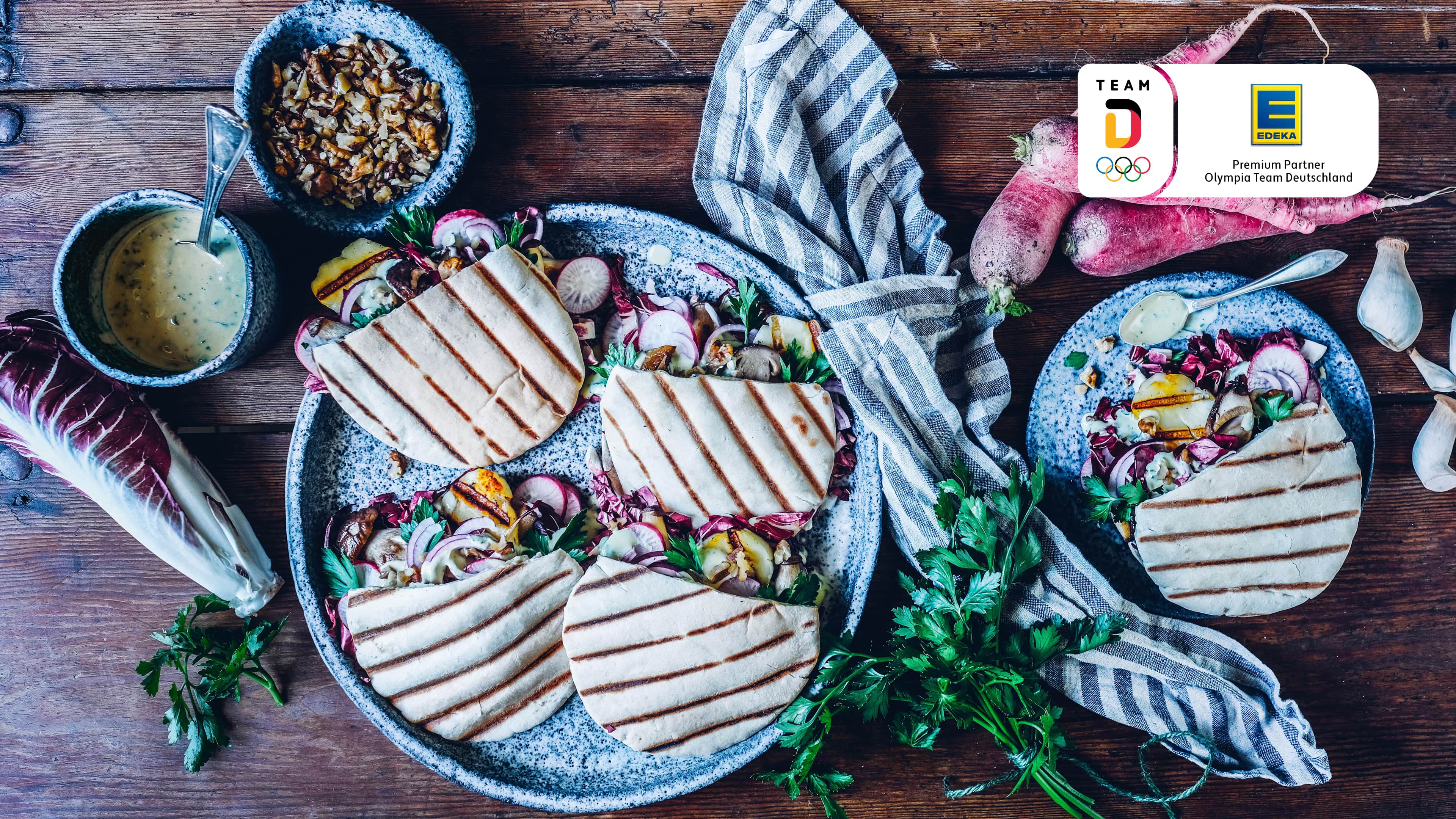 Pita mit Halloumi und Pilzen Pita mit Halloumi und Pilzen