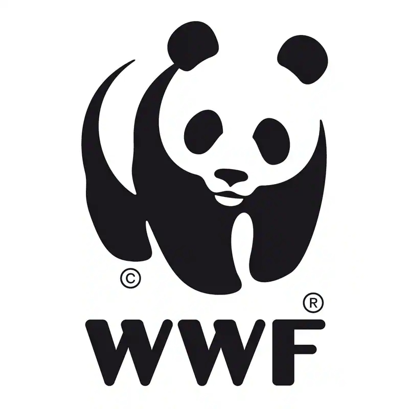 Bild eines stilisierten Pandabären, mit den Buchstaben WWF unterschrieben