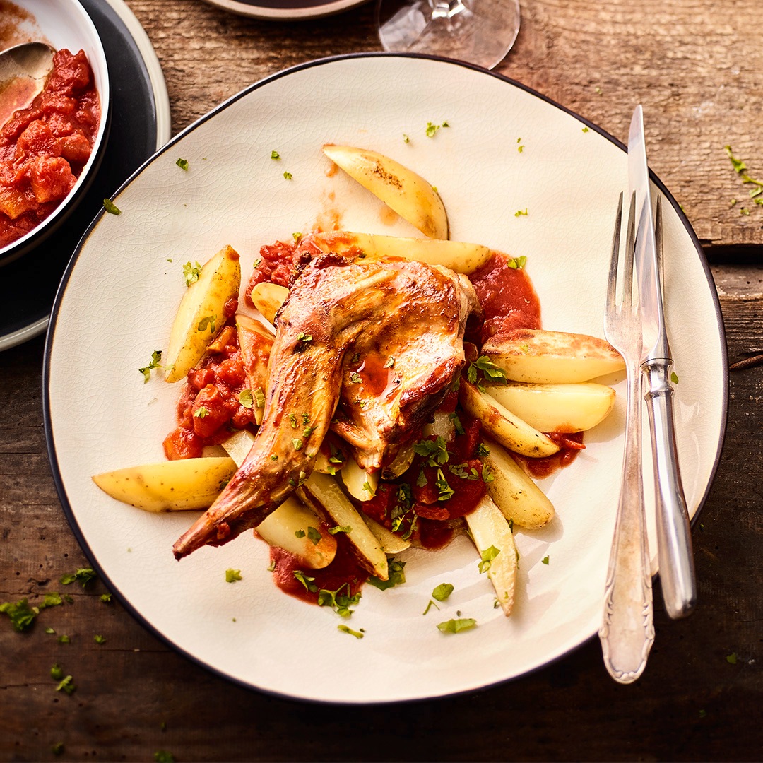 Geschmortes Kaninchen mit Kartoffeln