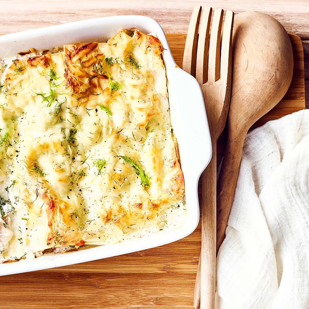 Rotbarsch-Fenchel-Auflauf mit Mascarpone und Dill