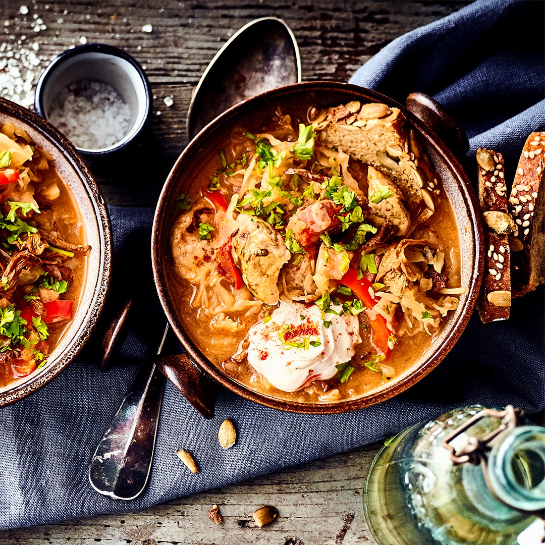 Sauerkrautsuppe mit Pilzen