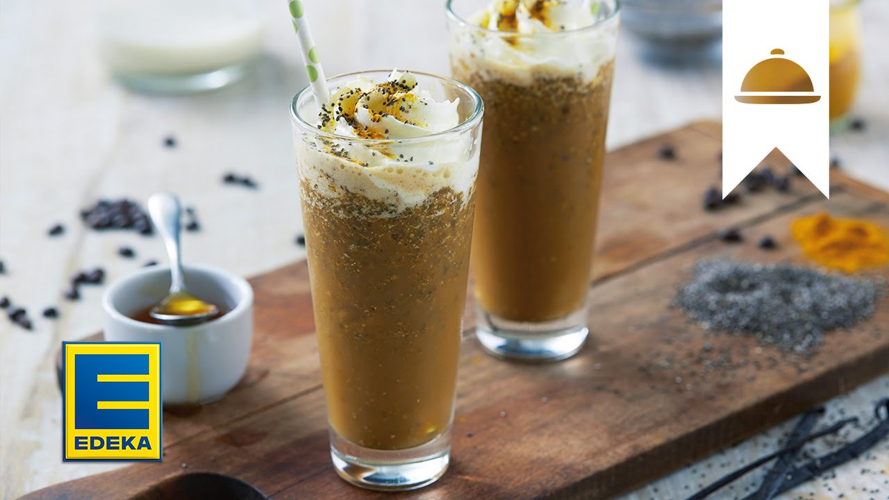 Superfood Eiskaffee - Kaffee mit Kurkuma & Chia.